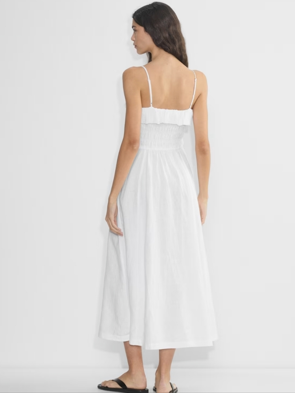 Aritzia Wilfred Midi Dress, NEW! Size M, White Linen, Smocking, Full Skirt - Picture 7 of 17